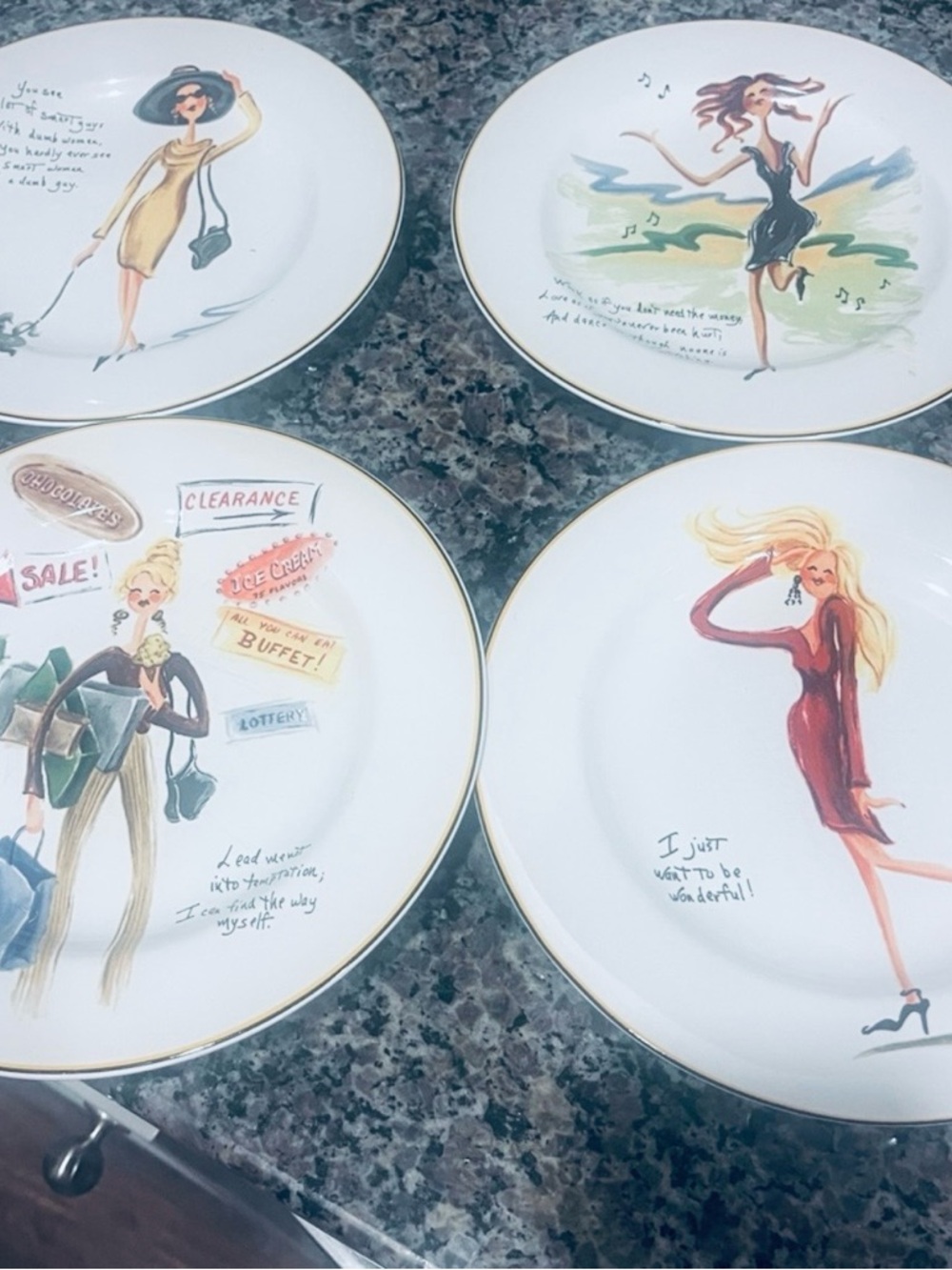 Sakura Glamour Girls Fashion Illustration Gold-Trim Appetizer Plates (Set of 4)